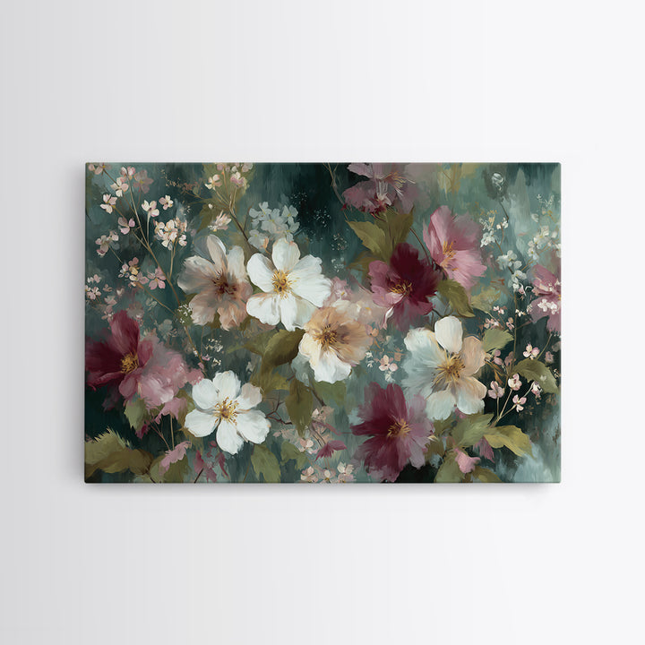 Painterly Meadow with Loose Impressionist Flowers Canvas Print, Art, Pink Wall Art, Living Room Decor, Watercolor Art, ART-3x2-67