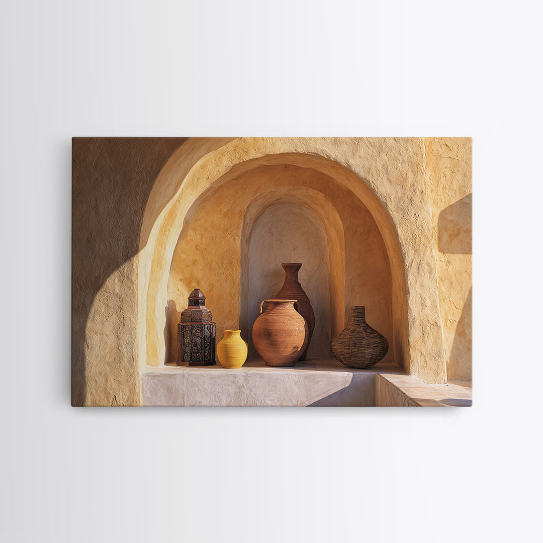 Architectural Archway in Warm Mediterranean Light Framed Canvas Print, Art, Wall Art for Mom, Living Room Decor, Oil Painting, ART-3x2-74