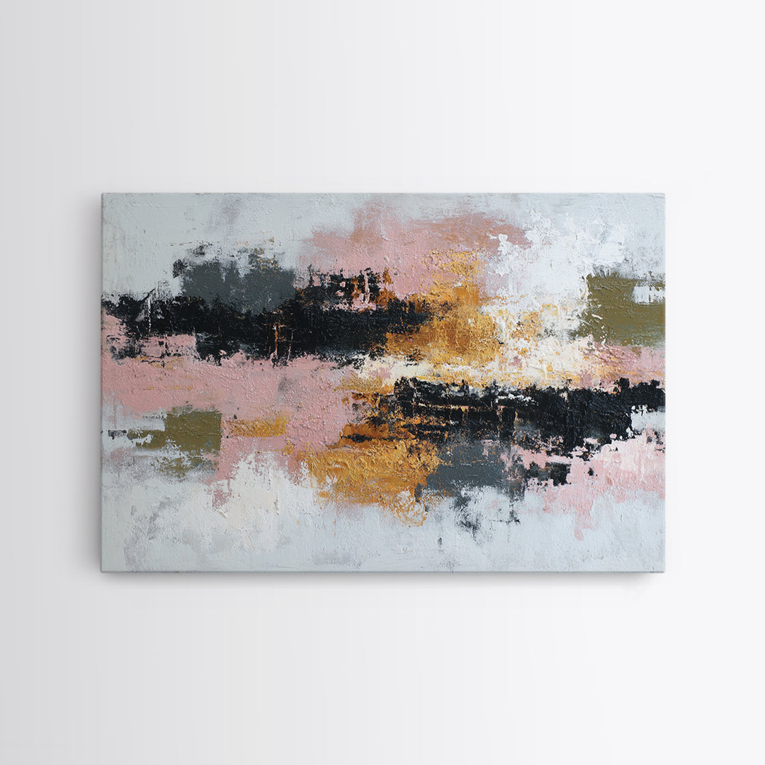 Contemporary Abstract with Layered Pigments and Energetic Framed Canvas Print, Art, Abstract Art, Living Room Decor, ART-3x2-78