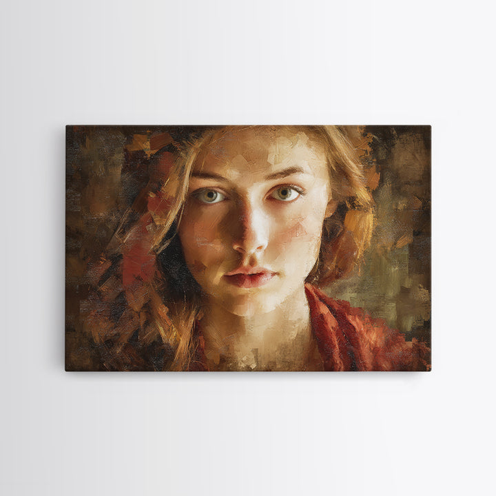 Expressive Portrait with Dramatic Light and Textured Framed Canvas Print, Art, Art Prints, Living Room Decor, Fine Art, ART-3x2-8