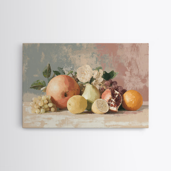 Bold Pop Fruit Composition Framed Canvas Print, Art, Boho Wall Art, Living Room Decor, Fine Art, Textured Painting, ART-3x2-92