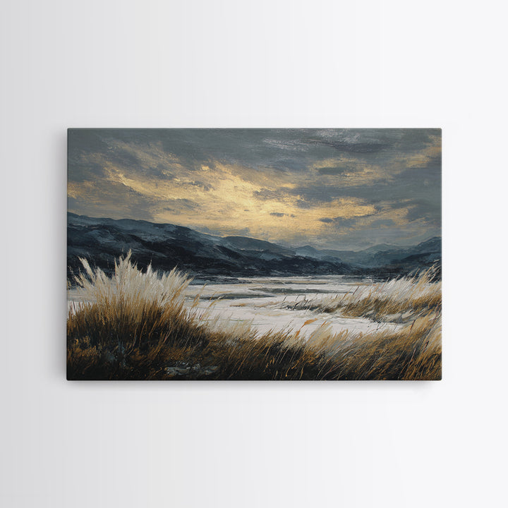 Quiet Mountain Scene Canvas Print, Art, Framed Art, Living Room Decor, Oil Painting, Neutral Decor, Modern Decor, ART-3x2-93