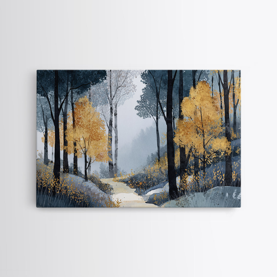 Woodland Path with Golden Autumn Atmosphere Framed Canvas Print, Art, Home Decor, Living Room Decor, Fine Art, ART-3x2-99
