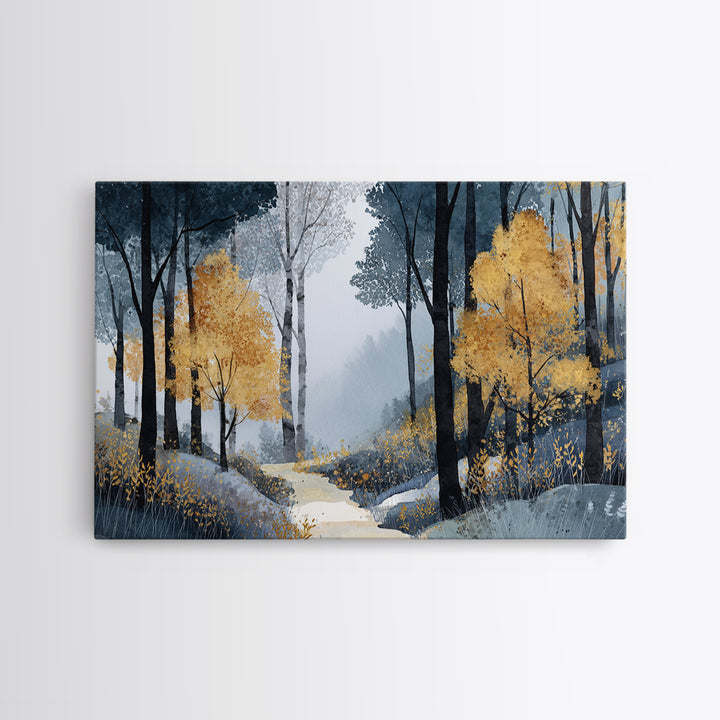Woodland Path with Golden Autumn Atmosphere Framed Canvas Print, Art, Home Decor, Living Room Decor, Fine Art, ART-3x2-99