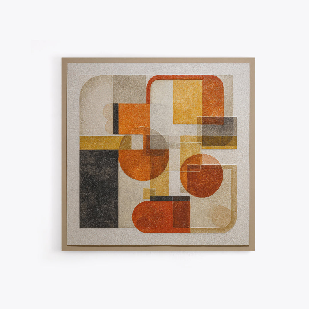 Bold Mid Century Geometric Forms Framed Canvas Print, Above Sofa Art, Botanical Wall Art, Living Room Decor, Abstract Art, ASA-1x1-100