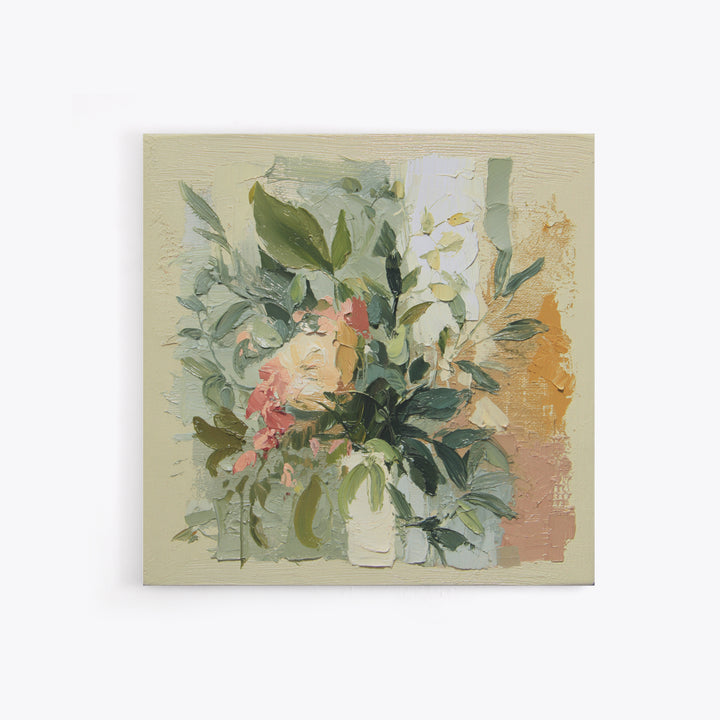 Large Botanical Leaves Framed Canvas Print, Above Sofa Art, 3 Piece Wall Art, Living Room Decor, Oil Painting, Statement, ASA-1x1-21