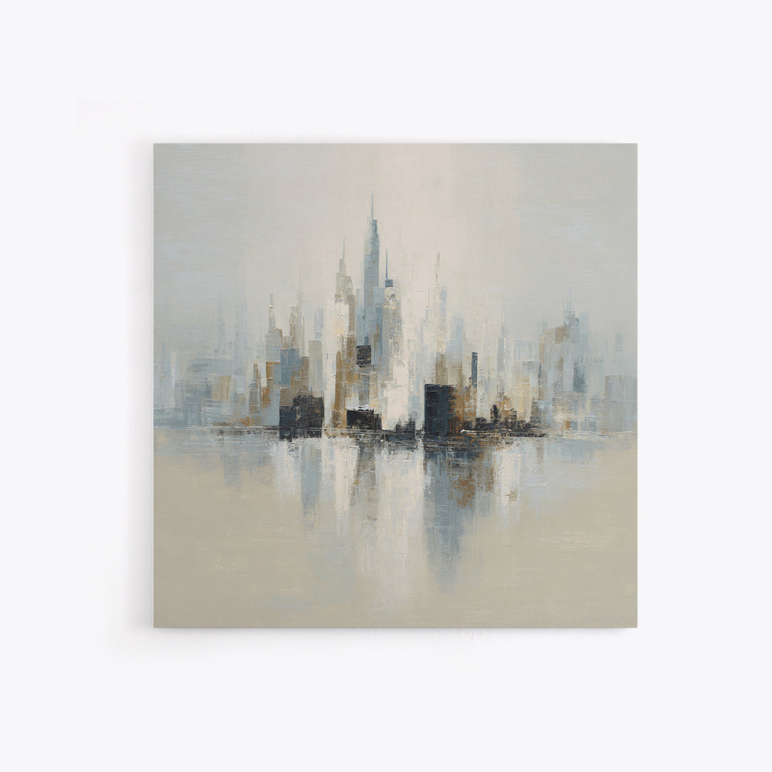 Quiet City Skyline Reduced to Elegant Shapes Canvas Print, Above Sofa Art, Oversized Wall Art, Living Room Decor, Statement, ASA-1x1-22
