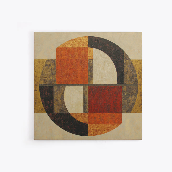 Bold Mid Century Geometric Forms Framed Canvas Print, Above Sofa Art, Textured Wall Art, Living Room Decor, Fine Art, Statement, ASA-1x1-28