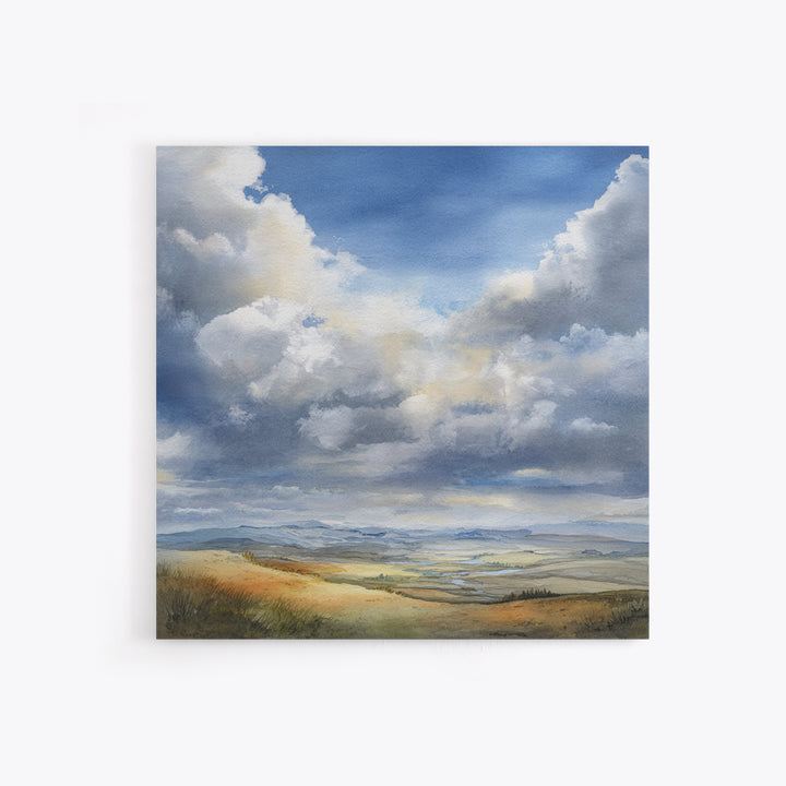 Dramatic Cloudscape over a Distant Valley Canvas Print, Above Sofa Art, Bauhaus Print, Living Room Decor, Statement, ASA-1x1-29