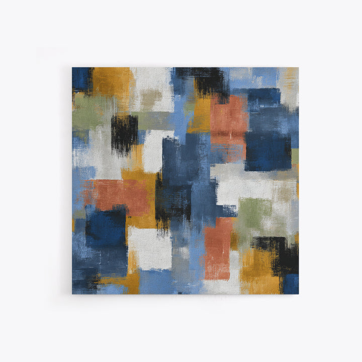 Bold Navy and Ivory Abstract Brushwork Framed Canvas Print, Above Sofa Art, Living Room Wall Art, Living Room Decor, Statement, ASA-1x1-42