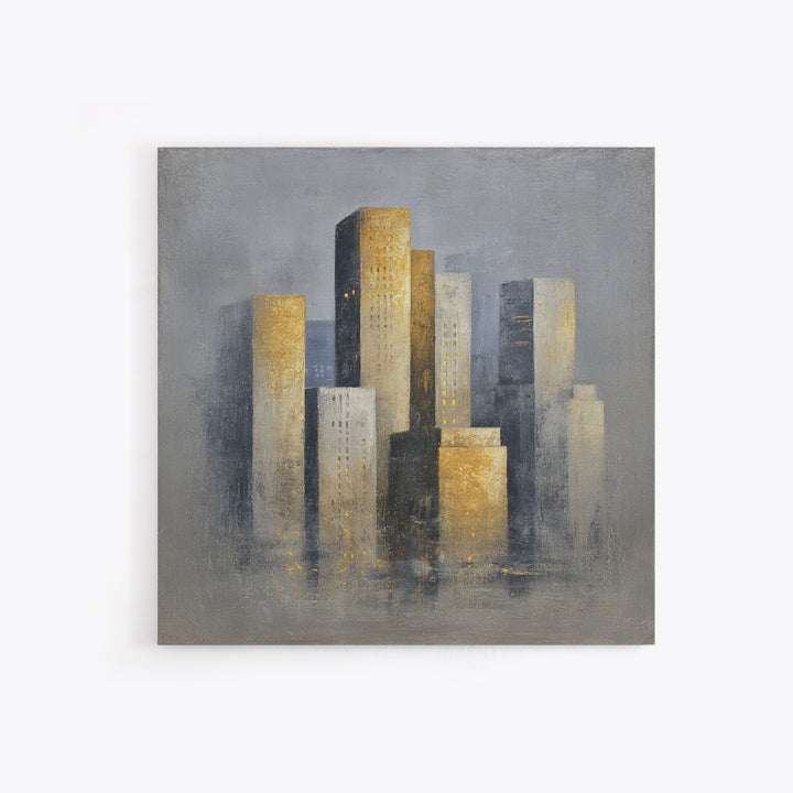 Quiet City Skyline Reduced to Elegant Shapes Canvas Print, Above Sofa Art, Bedroom Wall Art, Living Room Decor, Statement, ASA-1x1-46