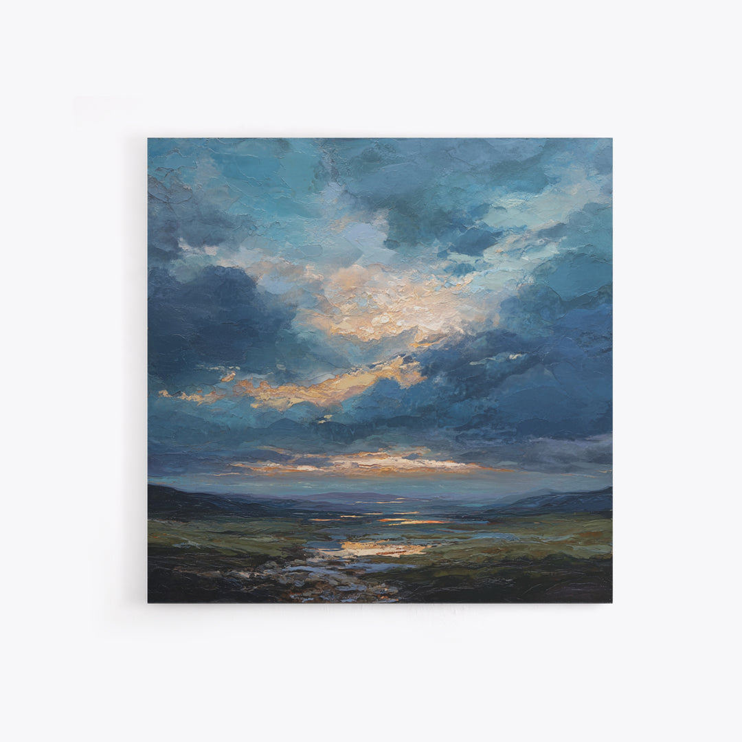 Dramatic Cloudscape over a Distant Valley Canvas Print, Above Sofa Art, Above Bed Decor, Living Room Decor, Fine Art, Statement, ASA-1x1-5