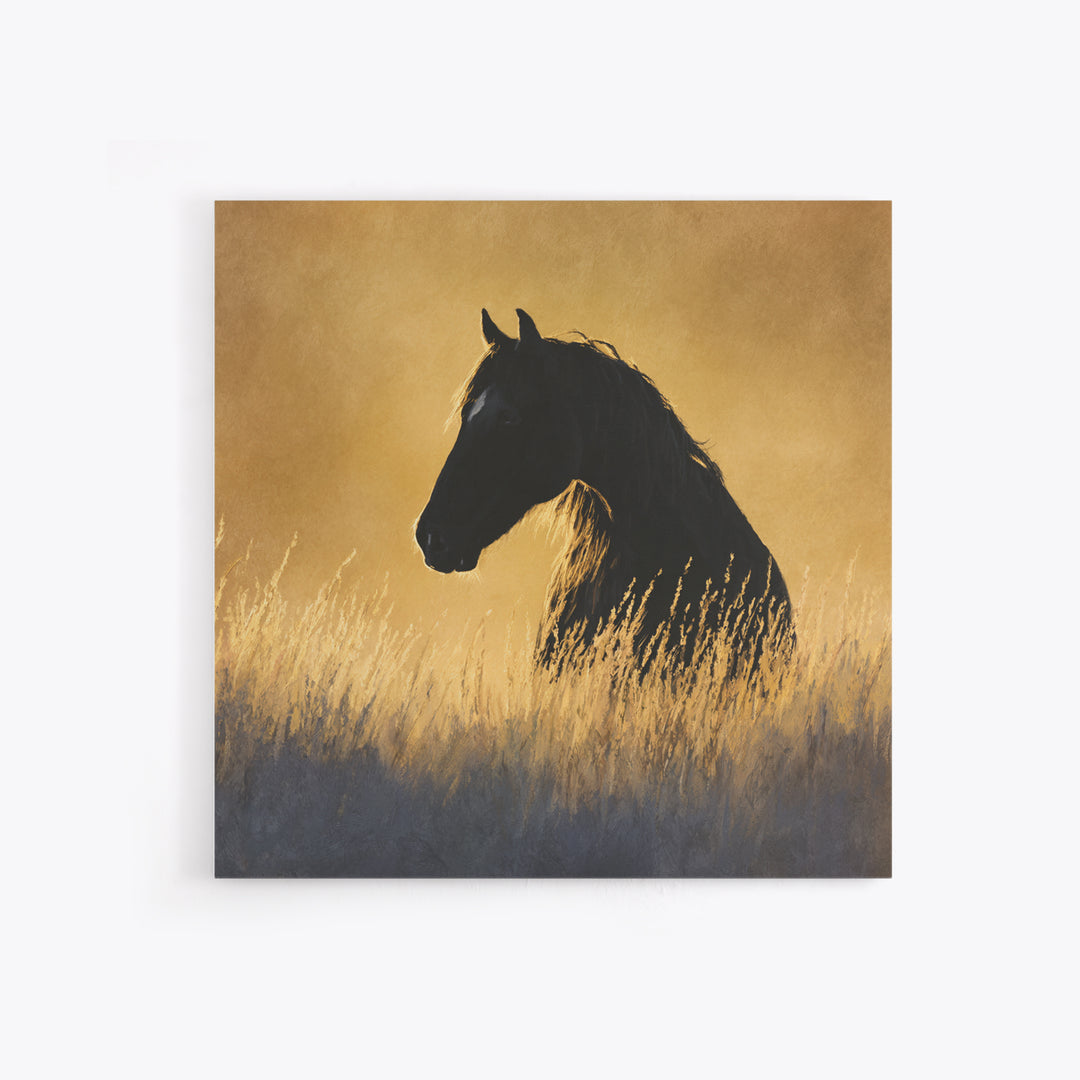 Statement Horse Silhouette Framed Canvas Print, Above Sofa Art, Japandi Wall Art, Living Room Decor, Oil Painting, Statement, ASA-1x1-61