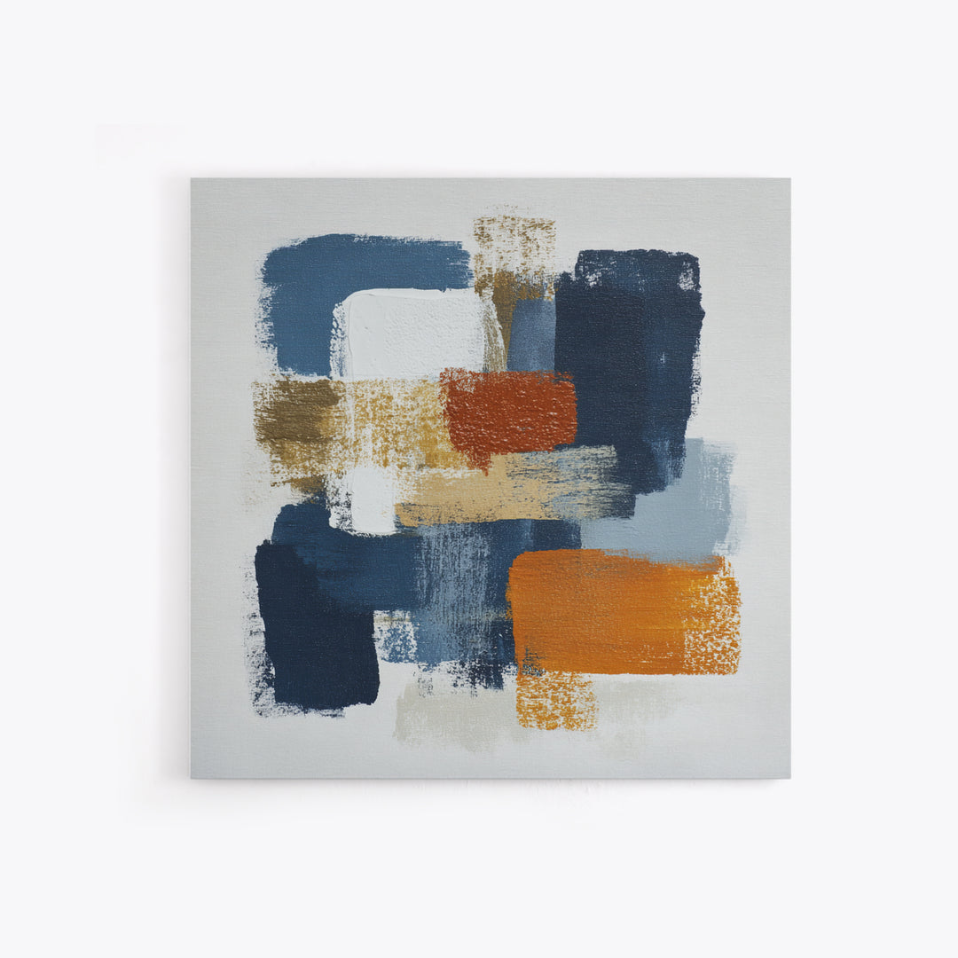 Bold Navy and Ivory Abstract Brushwork Framed Canvas Print, Above Sofa Art, Living Room Wall Art, Living Room Decor, Statement, ASA-1x1-66