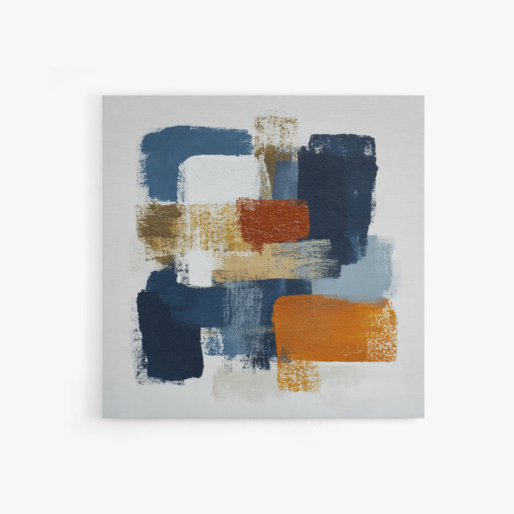 Bold Navy and Ivory Abstract Brushwork Framed Canvas Print, Above Sofa Art, Living Room Wall Art, Living Room Decor, Statement, ASA-1x1-66
