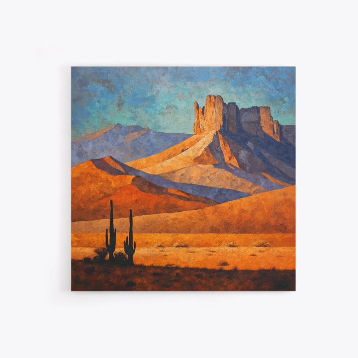 Desert Mesa Panorama Framed Canvas Print, Above Sofa Art, Above Bed Decor, Living Room Decor, Oil Painting, Statement, ASA-1x1-68