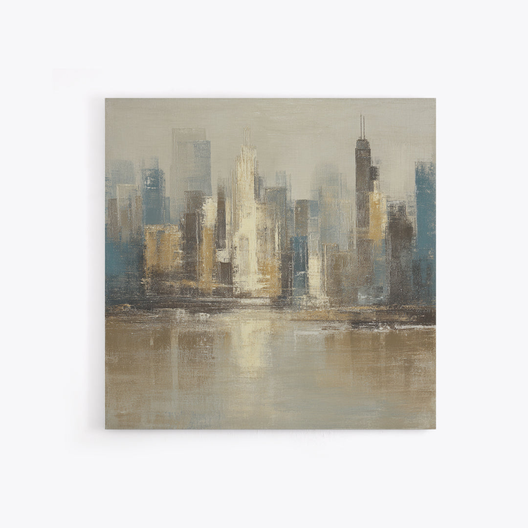 Quiet City Skyline Reduced to Elegant Shapes Canvas Print, Above Sofa Art, Bedroom Wall Art, Living Room Decor, Statement, ASA-1x1-70