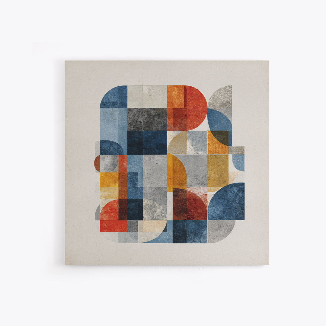 Bold Mid Century Geometric Forms Canvas Print, Above Sofa Art, Japandi Wall Art, Living Room Decor, Abstract Art, Statement, ASA-1x1-76