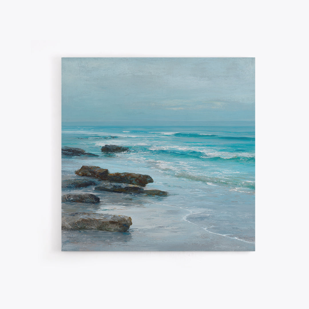 Moody Seascape at Twilight Framed Canvas Print, Above Sofa Art, Coastal Decor, Living Room Decor, Abstract Art, Statement, ASA-1x1-84