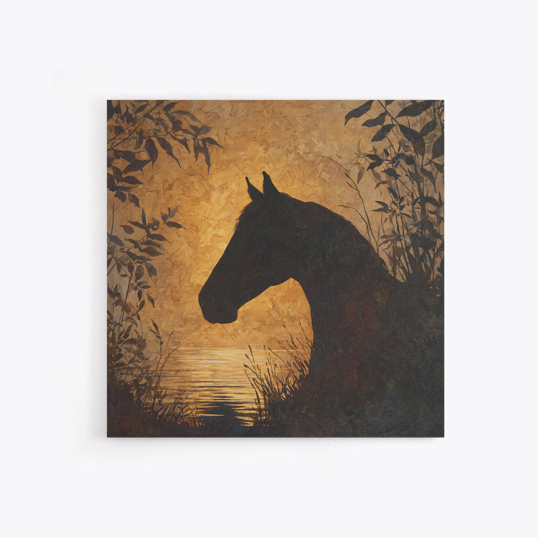 Statement Horse Silhouette Canvas Print, Above Sofa Art, Botanical Wall Art, Living Room Decor, Fine Art, Statement, ASA-1x1-85