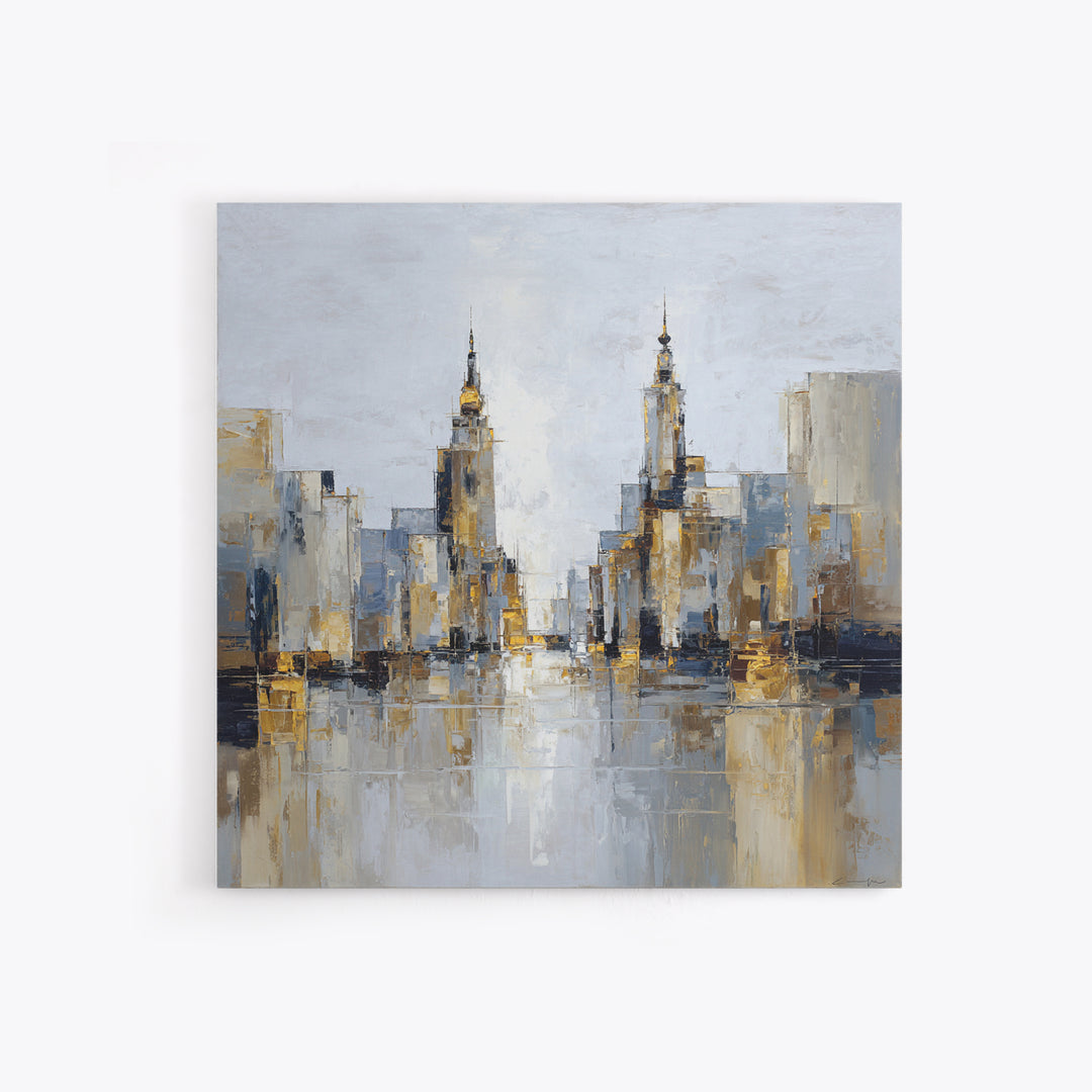 Quiet City Skyline Reduced to Elegant Shapes Canvas Print, Above Sofa Art, Floral Wall Art, Living Room Decor, Abstract Art, ASA-1x1-94
