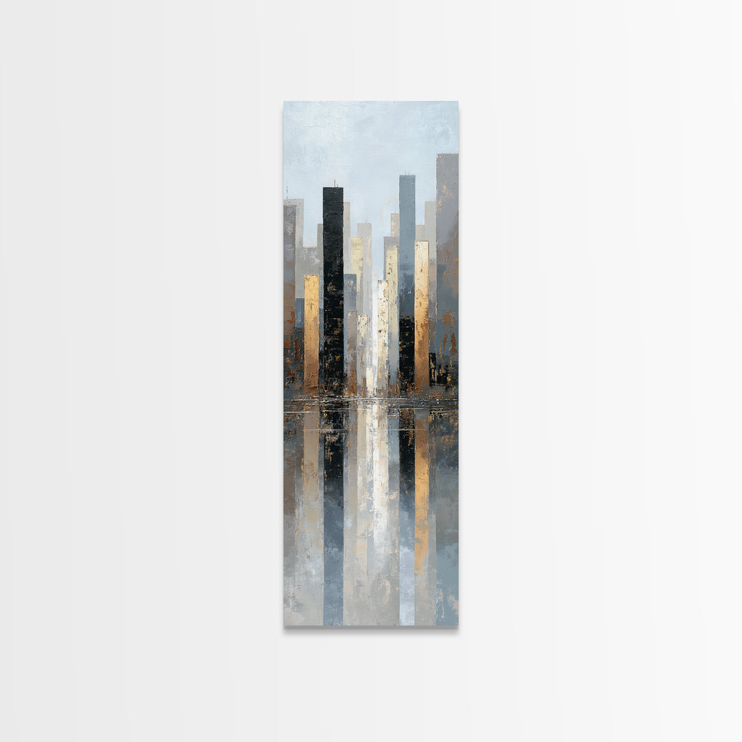 Quiet City Skyline Reduced to Elegant Shapes Canvas Print, Above Sofa Art, Wall Art Print, Living Room Decor, Abstract Art, ASA-1x3-10