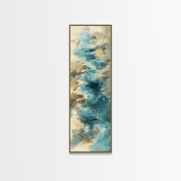 Panoramic Coastal Shoreline from an Aerial View Canvas Print, Above Sofa Art, Statement Artwork, Living Room Decor, Statement, ASA-1x3-15