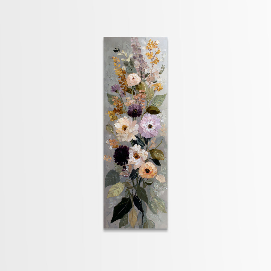Large Expressive Floral Bouquet Canvas Print, Above Sofa Art, Above Bed Decor, Living Room Decor, Oil Painting, Statement, ASA-1x3-18