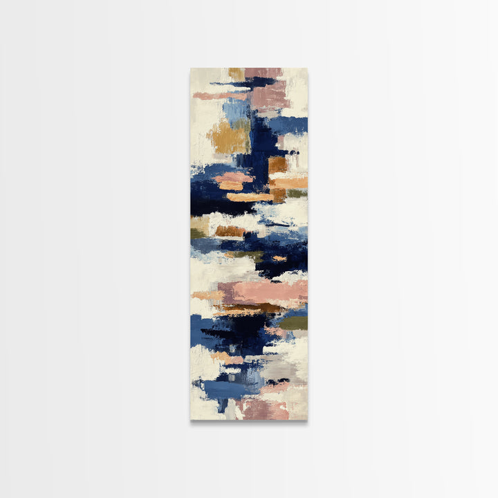 Bold Navy and Ivory Abstract Brushwork Framed Canvas Print, Above Sofa Art, Bedroom Wall Art, Living Room Decor, Abstract Art, ASA-1x3-30