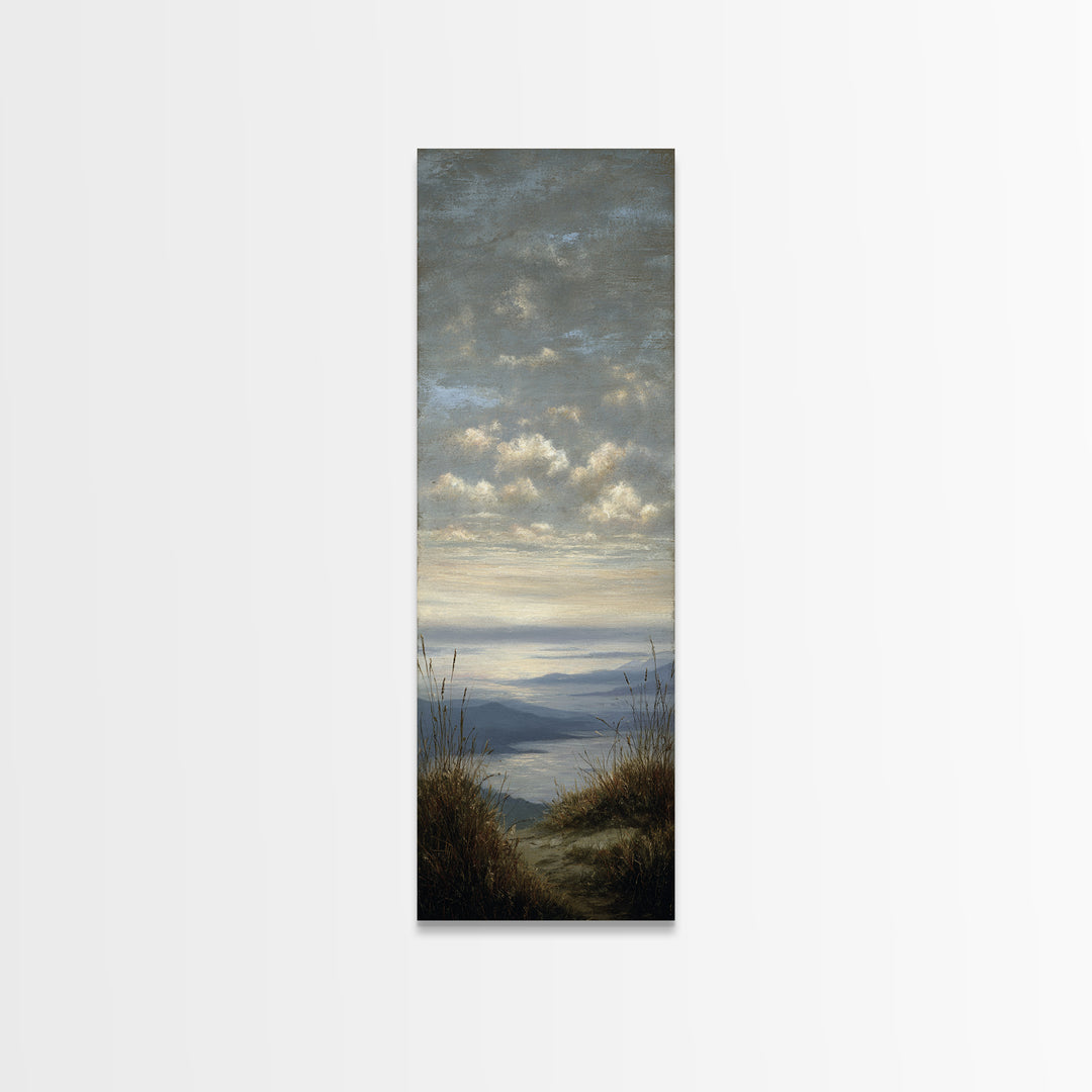 Dramatic Cloudscape over a Distant Valley Canvas Print, Above Sofa Art, Boho Wall Art, Living Room Decor, Watercolor Art, ASA-1x3-41