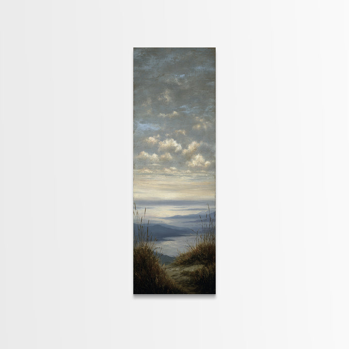 Dramatic Cloudscape over a Distant Valley Canvas Print, Above Sofa Art, Boho Wall Art, Living Room Decor, Watercolor Art, ASA-1x3-41