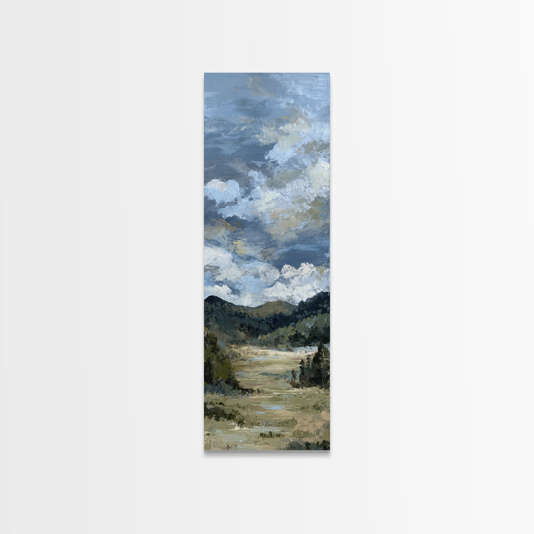 Wide Olive and Beige Meadow Panorama Framed Canvas Print, Above Sofa Art, Coastal Wall Art, Living Room Decor, Statement, ASA-1x3-46