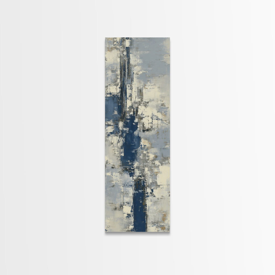 Bold Navy and Ivory Abstract Brushwork Framed Canvas Print, Above Sofa Art, Bedroom Wall Art, Living Room Decor, Abstract Art, ASA-1x3-54