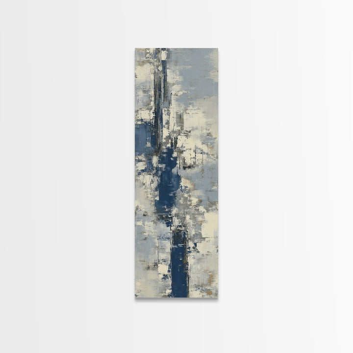 Bold Navy and Ivory Abstract Brushwork Framed Canvas Print, Above Sofa Art, Bedroom Wall Art, Living Room Decor, Abstract Art, ASA-1x3-54