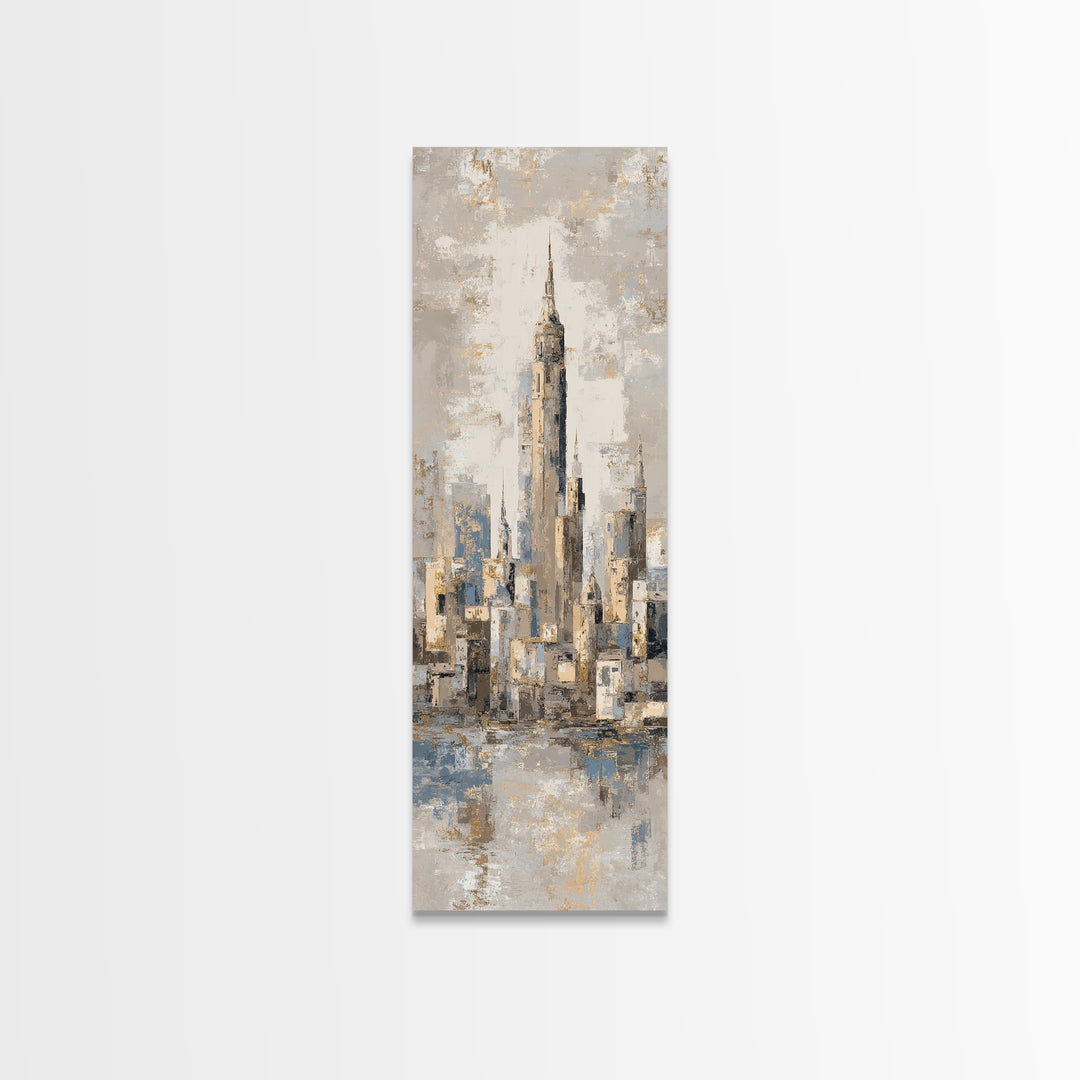 Quiet City Skyline Reduced to Elegant Shapes Canvas Print, Above Sofa Art, 3 Piece Wall Art, Living Room Decor, Statement, ASA-1x3-58