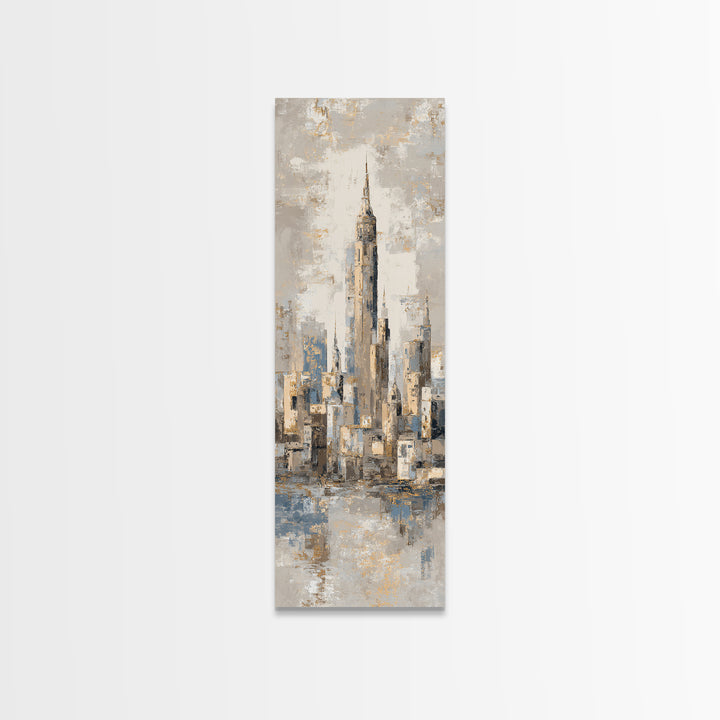 Quiet City Skyline Reduced to Elegant Shapes Canvas Print, Above Sofa Art, 3 Piece Wall Art, Living Room Decor, Statement, ASA-1x3-58