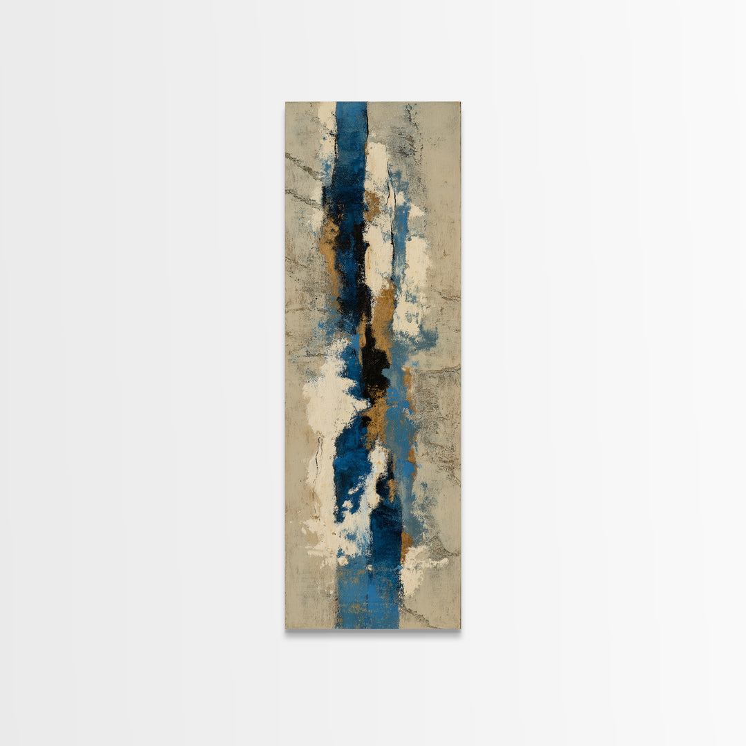 Bold Navy and Ivory Abstract Brushwork Canvas Print, Above Sofa Art, Oversized Wall Art, Living Room Decor, Abstract Art, ASA-1x3-6