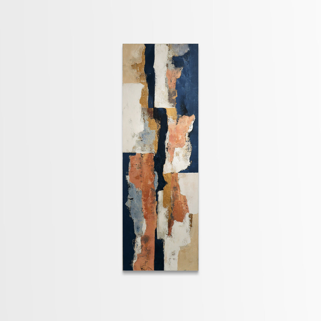 Bold Navy and Ivory Abstract Brushwork Canvas Print, Above Sofa Art, Floral Wall Art, Living Room Decor, Abstract Art, ASA-1x3-78