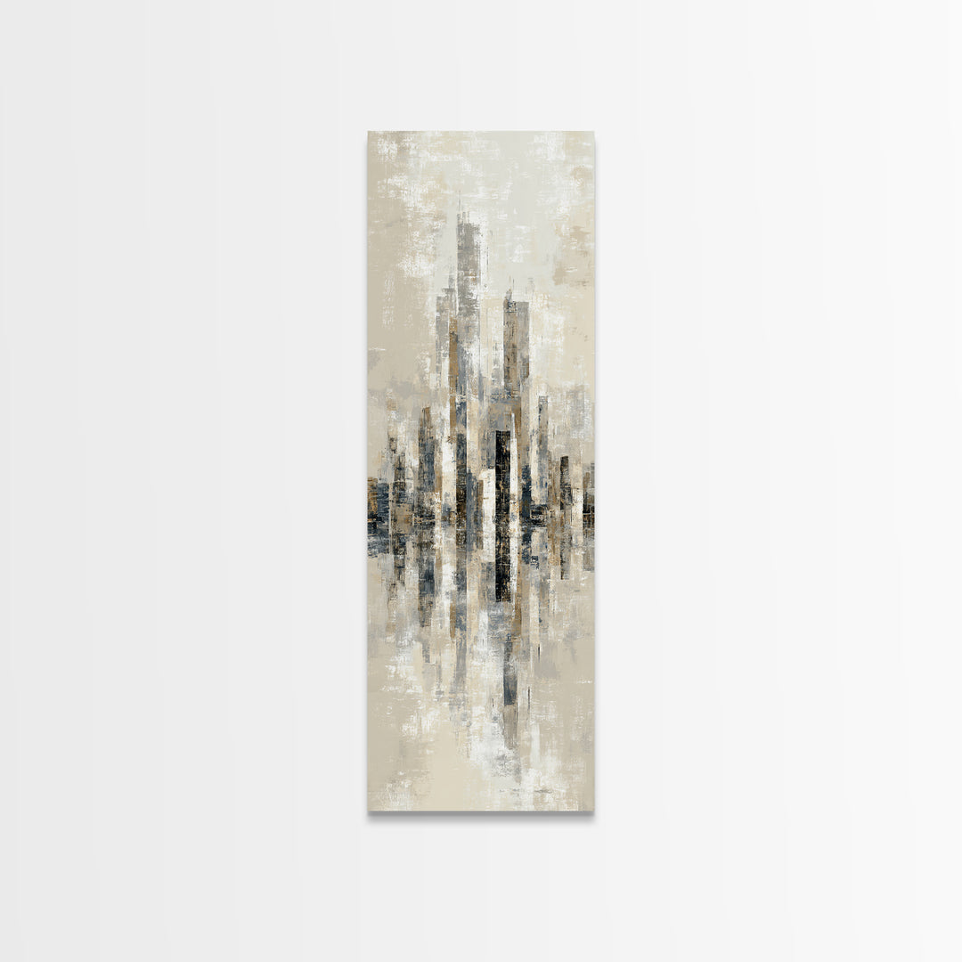 Quiet City Skyline Reduced to Elegant Shapes Canvas Print, Above Sofa Art, Coastal Decor, Living Room Decor, Statement, ASA-1x3-82