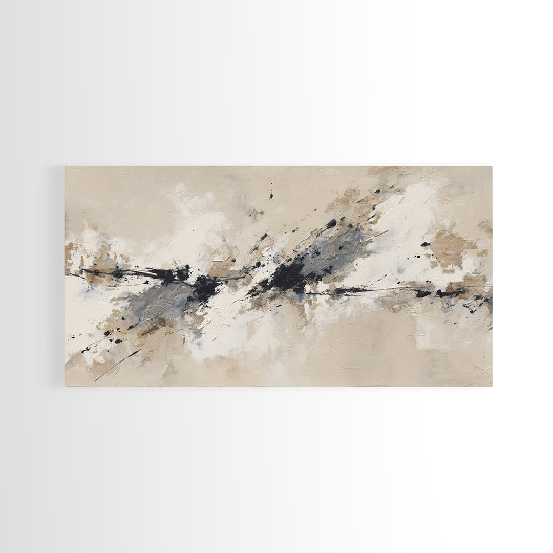 Minimal Black Ink Composition Framed Canvas Print, Above Sofa Art, 3 Piece Wall Art, Living Room Decor, Fine Art, Statement, ASA-2x1-100