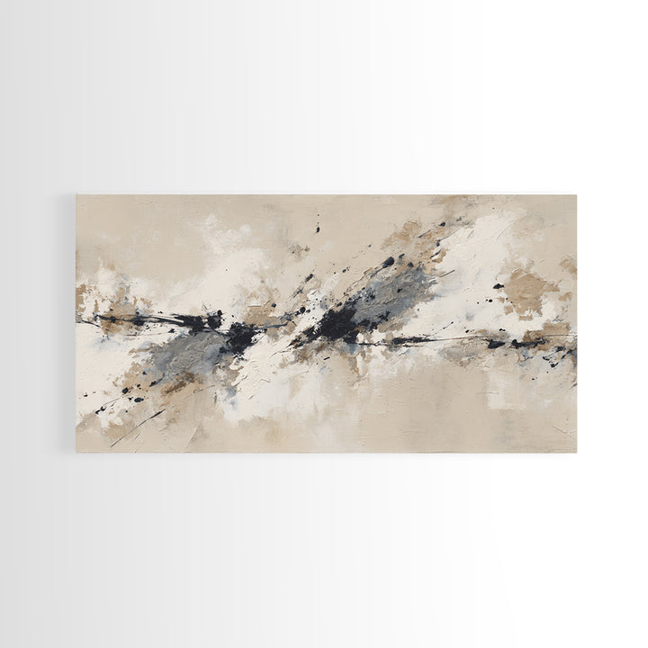 Minimal Black Ink Composition Framed Canvas Print, Above Sofa Art, 3 Piece Wall Art, Living Room Decor, Fine Art, Statement, ASA-2x1-100