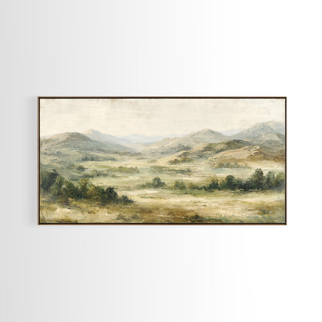 Sunlit Rolling Hills Framed Canvas Print, Above Sofa Art, Boho Decor, Living Room Decor, Fine Art, Statement, Large Wall Art, ASA-2x1-13
