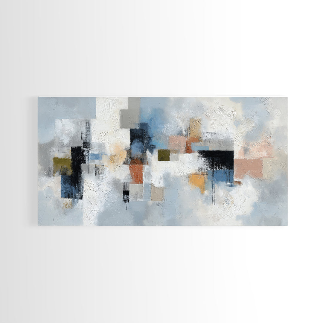 Bold Navy and Ivory Abstract Brushwork Canvas Print, Above Sofa Art, Botanical Wall Art, Living Room Decor, Statement, ASA-2x1-14