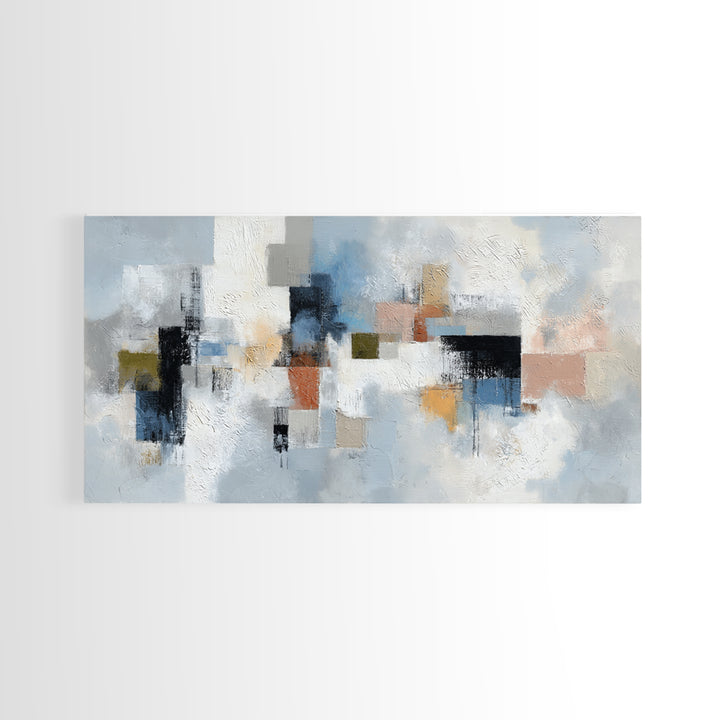 Bold Navy and Ivory Abstract Brushwork Canvas Print, Above Sofa Art, Botanical Wall Art, Living Room Decor, Statement, ASA-2x1-14