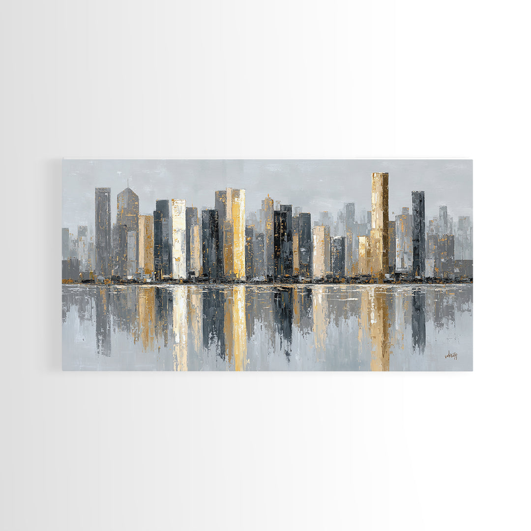 Quiet City Skyline Reduced to Elegant Shapes Canvas Print, Above Sofa Art, Gallery Decor, Living Room Decor, Statement, ASA-2x1-18