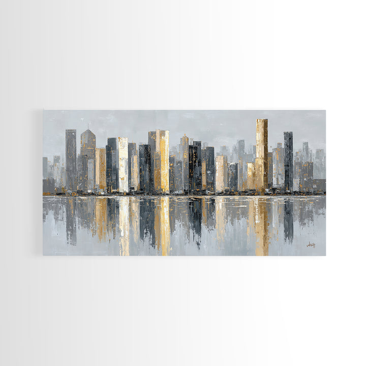 Quiet City Skyline Reduced to Elegant Shapes Canvas Print, Above Sofa Art, Gallery Decor, Living Room Decor, Statement, ASA-2x1-18