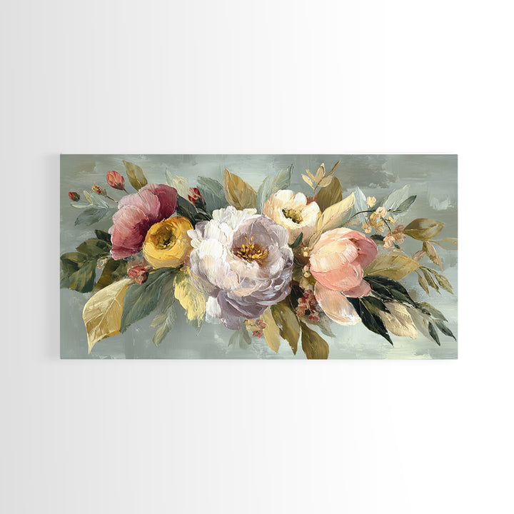 Large Expressive Floral Bouquet Canvas Print, Above Sofa Art, Neutral Decor, Living Room Decor, Fine Art, Statement, Wall Art, ASA-2x1-2
