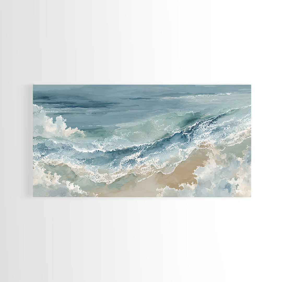 Panoramic Coastal Shoreline from an Aerial View Canvas Print, Above Sofa Art, Mid Century Modern, Living Room Decor, Statement, ASA-2x1-23