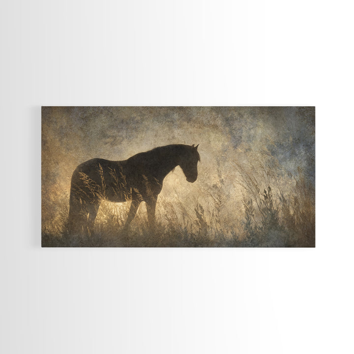 Statement Horse Silhouette Framed Canvas Print, Above Sofa Art, Statement Artwork, Living Room Decor, Fine Art, Statement, ASA-2x1-33