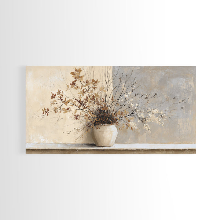 Large Neutral Still Life Framed Canvas Print, Above Sofa Art, Fine Art Print, Living Room Decor, Watercolor Art, Statement, ASA-2x1-34